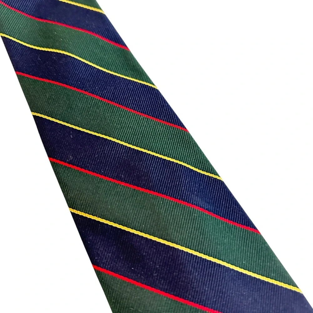 Vintage Robert Talbott Silk Tie Dark Green Blue Diagonal Stripe Fall Festive 56”